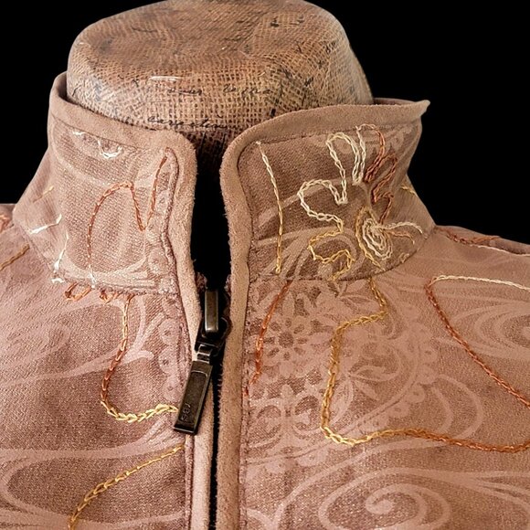 Brown Embroidered Paisley Zip-Up Jacket With High Collar & Back Buttoned details - Picture 3 of 15